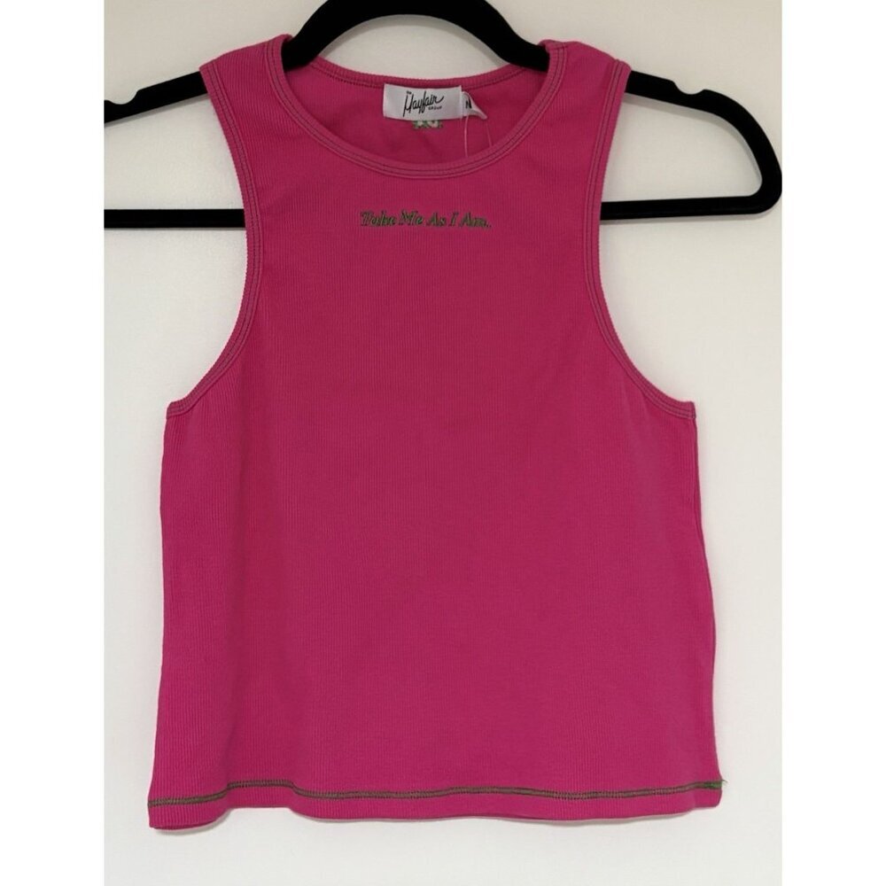 The Mayfair Group Pink Ribbed Tank Top Women’s Size M/L “Take Me As I Am” NWT